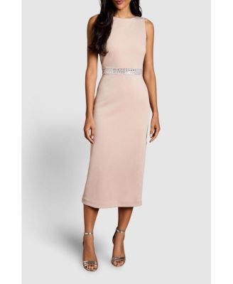 Women's Embellished Waist Ponte Midi Dress