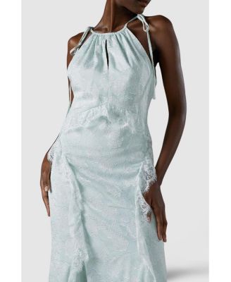 Women's Jacquard Halter Neck Frill Maxi Dress