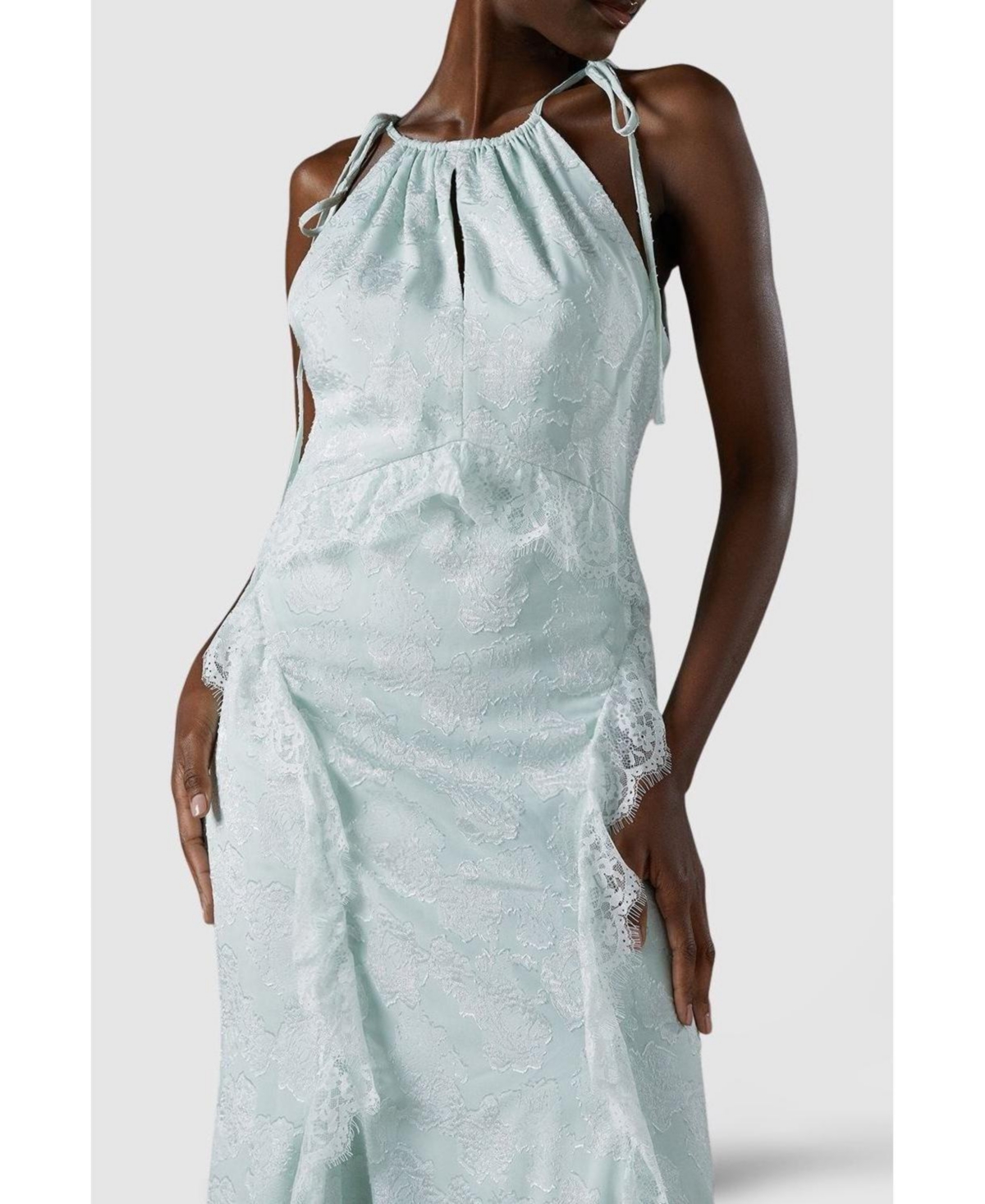 Coast Women's Jacquard Halter Neck Frill Maxi Dress