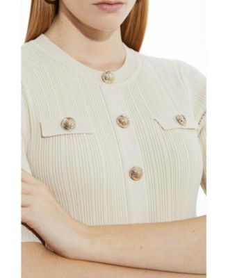 Women's Rib Knit Military Trim Maxi Dress