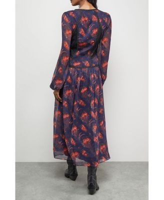 Women's Plunge Neck Pleated Maxi Dress