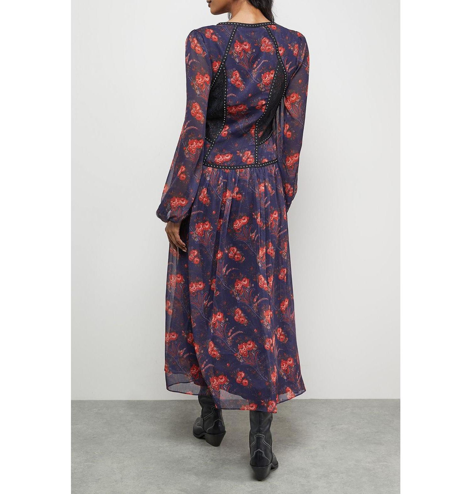 Women's Plunge Neck Pleated Maxi Dress