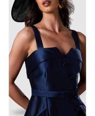 Women's Tan Twill Belted Volume Midi Dress