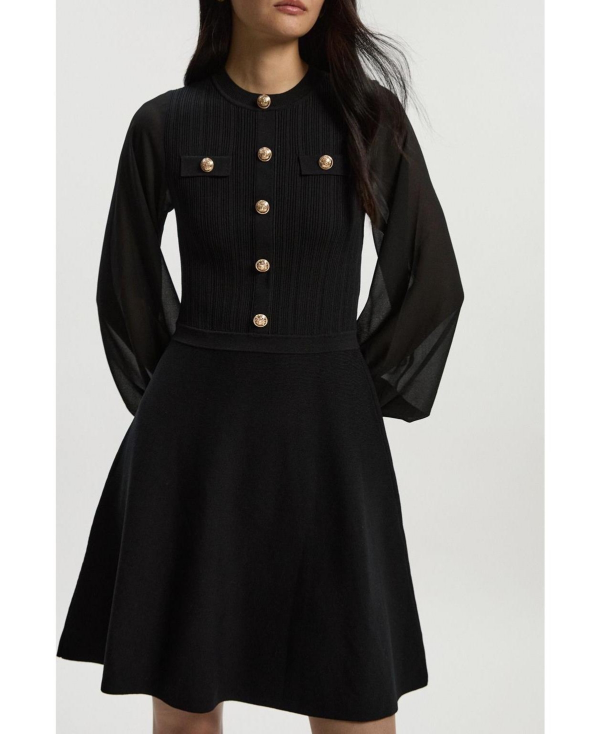 Karen Millen Women's Chiffon Sleeve Mini Knit Dress