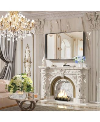 Bathroom Mirror 55 x 30 inch Rectangular Black Metal Framed Mirror, Modern Round Corner Wall Mounted Vanity Mirror for Bathroom Living Room