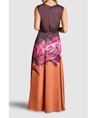 Women's Ruched Print Satin Midi Dress.