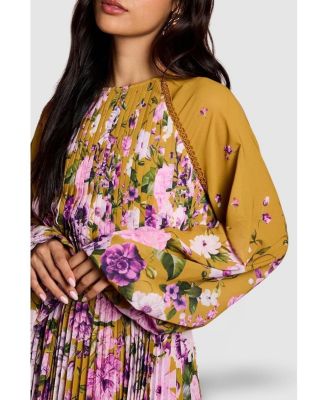 Women's Floral Pleated Georgette Midi Dress