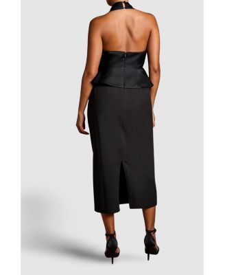 Petite Halter Satin Column Midi Dress