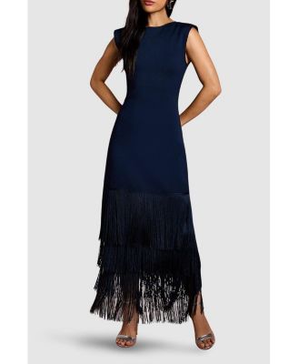 Women's Bandage Knit Fringed Hem Midi Dress