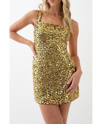 Women's Embellished Square Neck Mini Dress