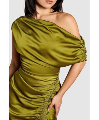 Women's Satin One Shoulder Midi Dress