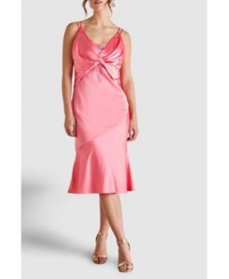 Women's Lace Insert Satin Fitted Dress