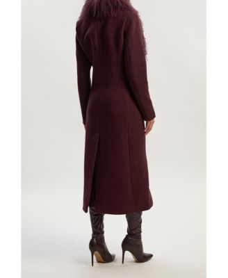 Women's Wool Detachable Collar Midi Coat