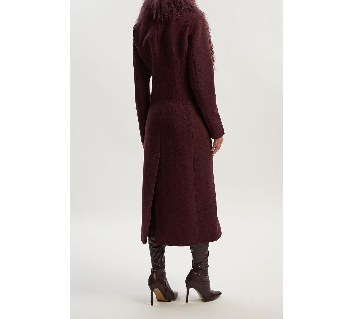 Женское пальто Karen Millen Wool Detachable Collar Midi, цвет: Бордовый — фото 7