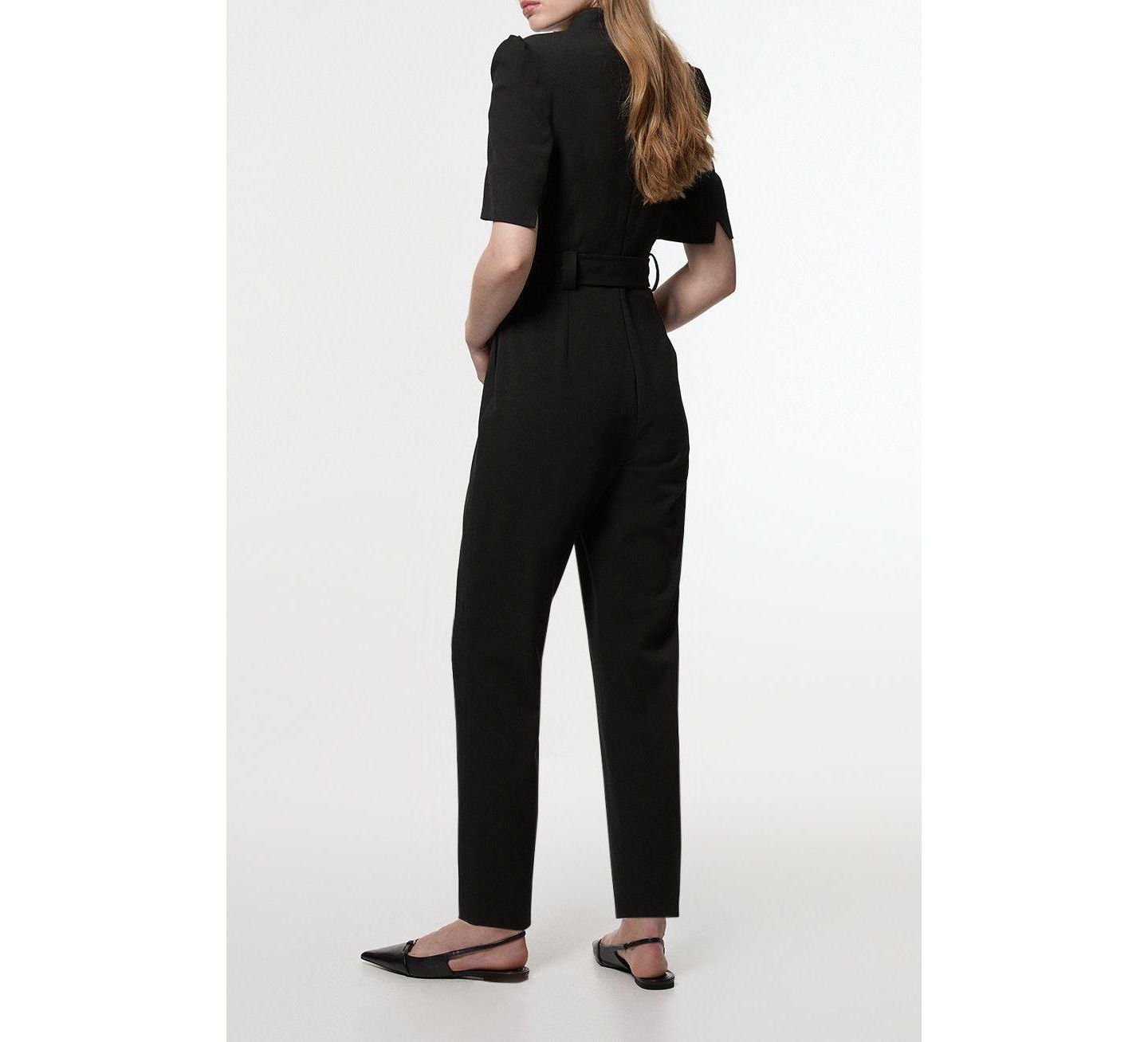 Женский комбинезон Karen Millen Crepe Belted Jumpsuit, цвет: Чёрный — фото 7