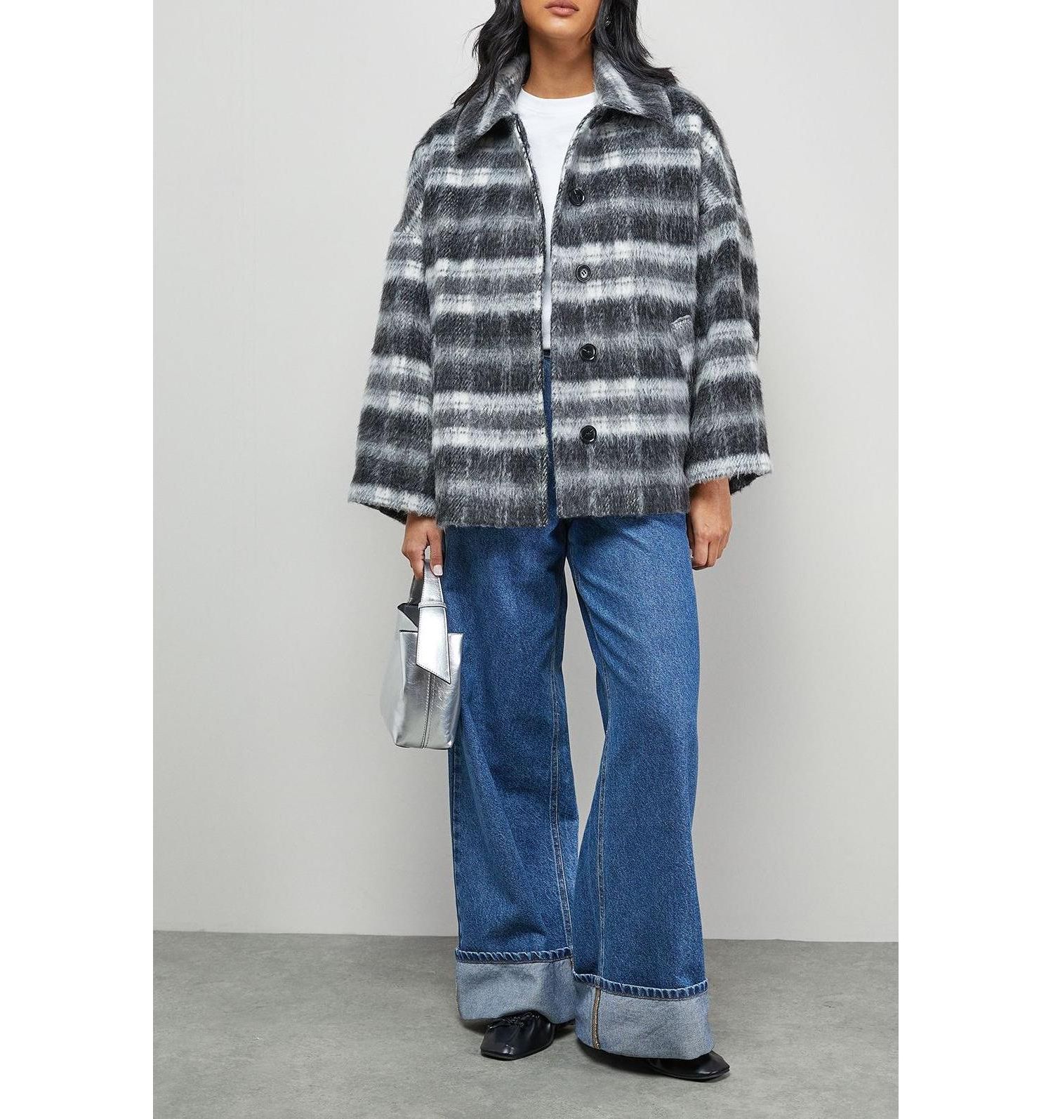 Women's Check Oversized Short Car Coat