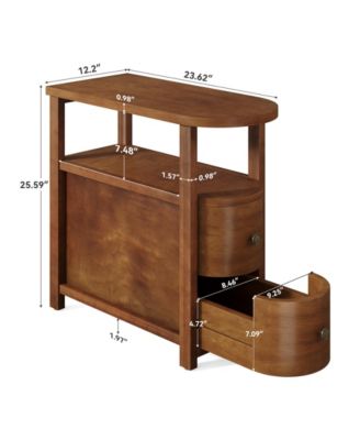 Solid Wood End Table with 2 Drawers & Open Shelf, No Assembly Required Side Table, Vintage Brown Slim Bedside Table Nightstand