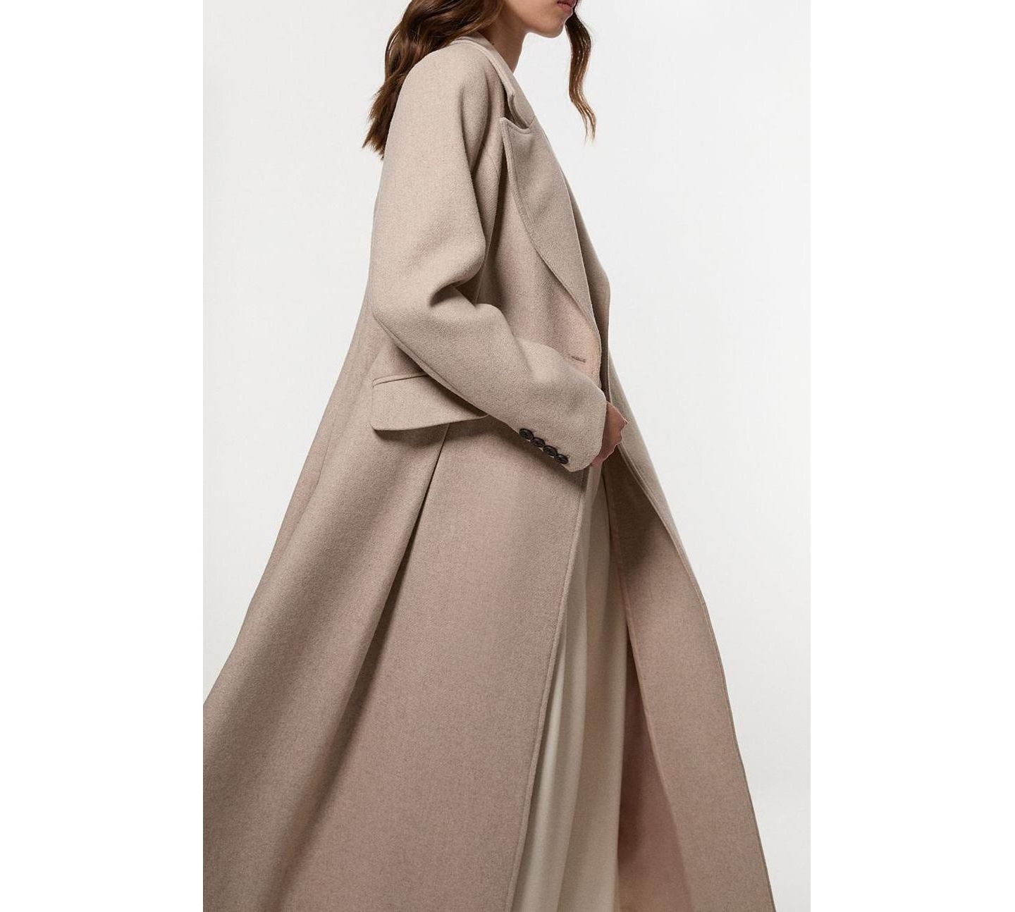 Женское пальто Karen Millen Wool Tailored Flared Skirt Midi, цвет: Овсяный — фото 8