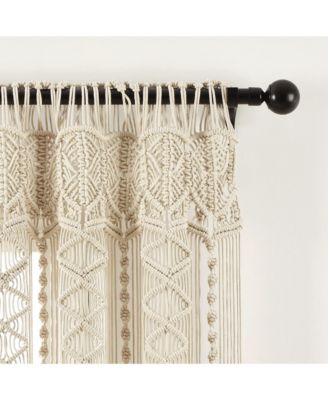 Boho Macrame Textured Cotton Window Curtain Panel Single 40"W x 95"L Neutral - Macrame Curtains For Windows, Room Divider, Boho Wall Decor