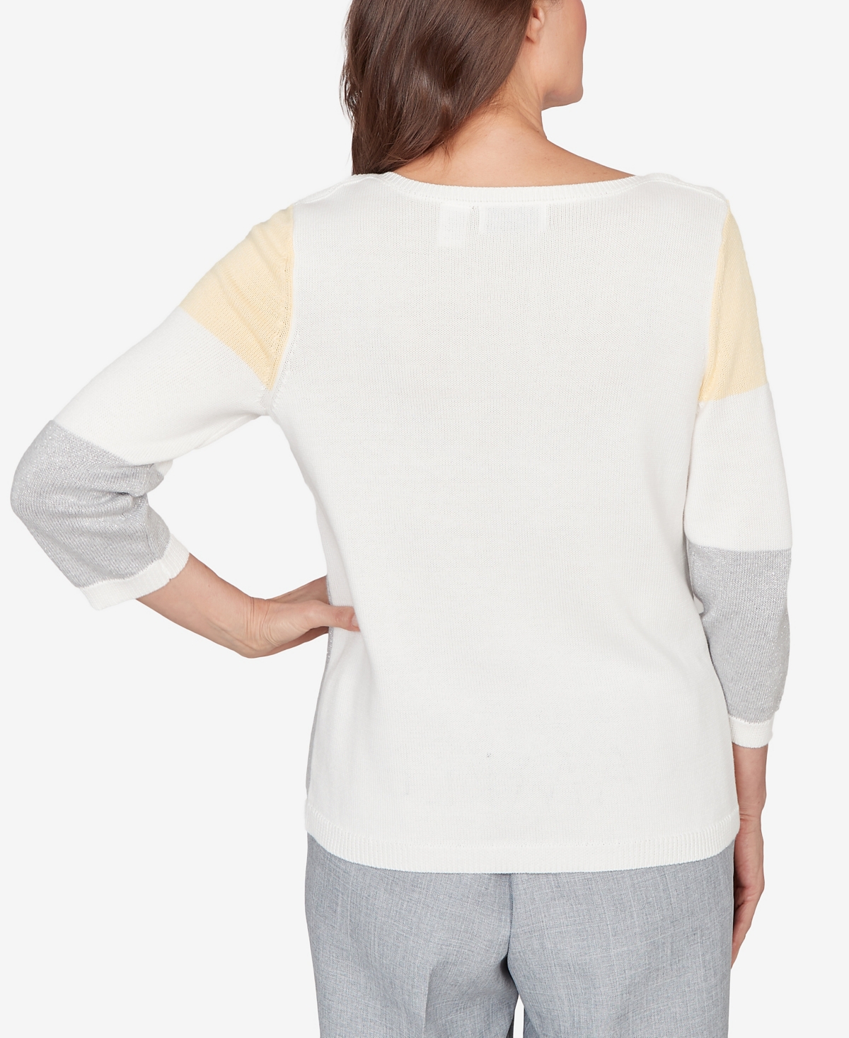 Alfred Dunner Women's Al Fresco Ribbed Colorblock Jewel Neck Sweater