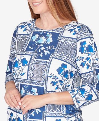 Women's  Mykonos Framed Floral Ruched Side Tie Top
