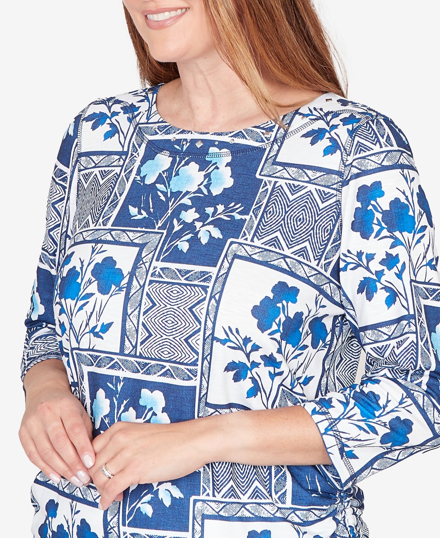 Women's Mykonos Framed Floral Ruched Side Tie Top