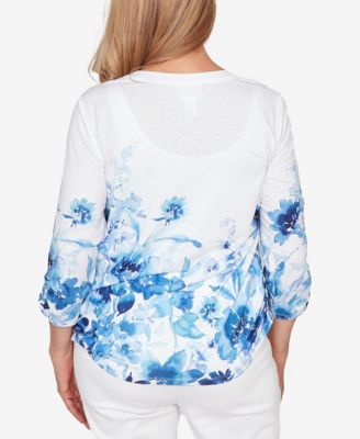 Women's  Mykonos Watercolor Floral Border Henley Top