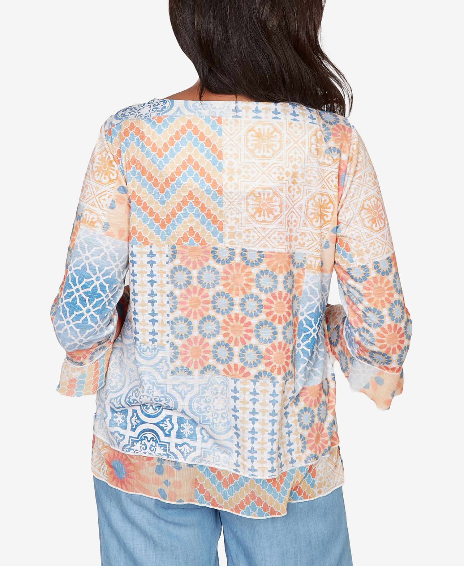 Women's Beachcomber Patchwork Medallion Ruffle Sleeve Top