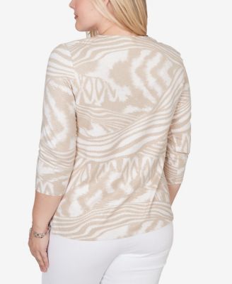 Women's  Natural Wonder Animal Print Split Neck Beaded Top