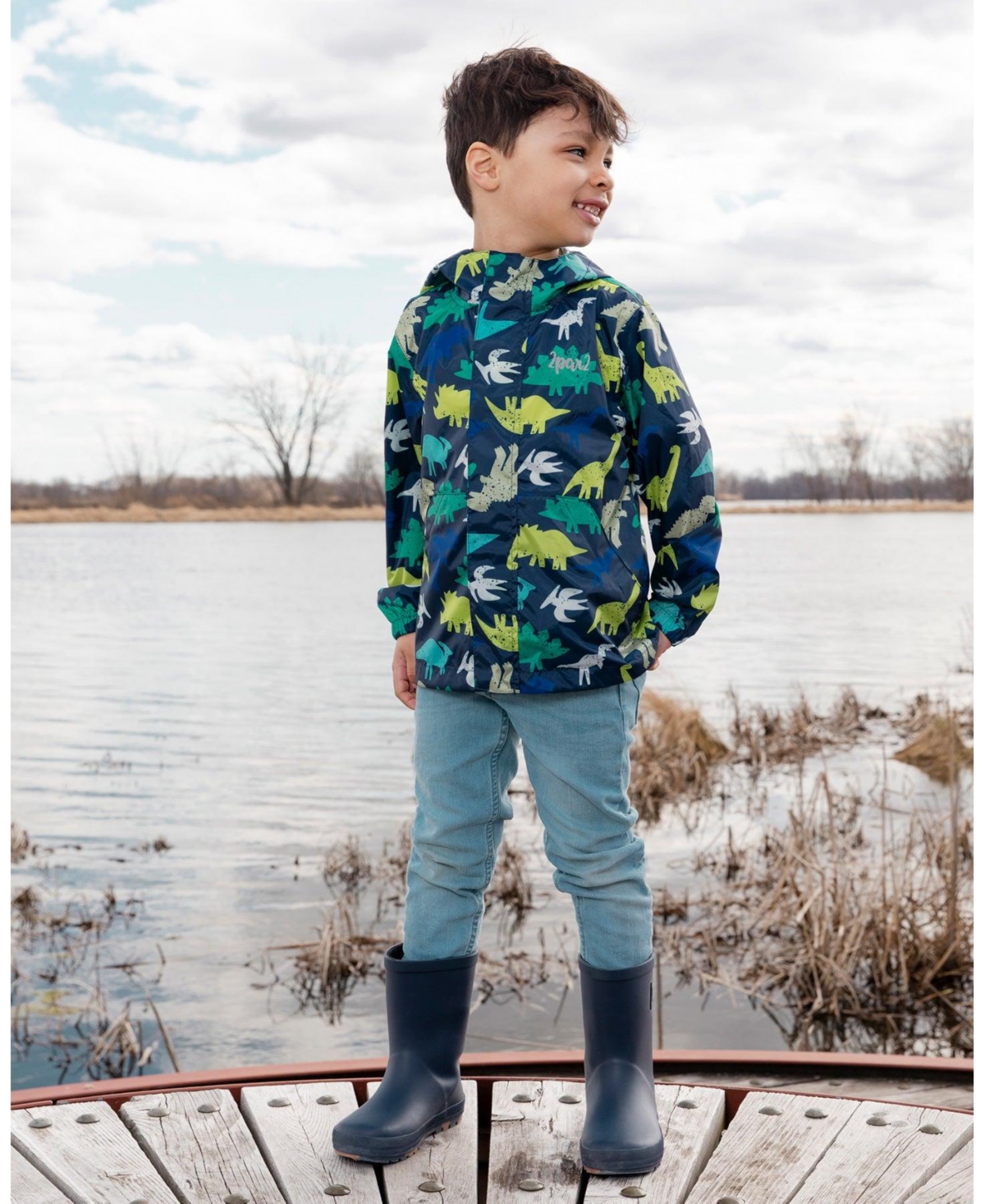 Deux par Boys Packable Windbreaker Polyester Dinosaur Print