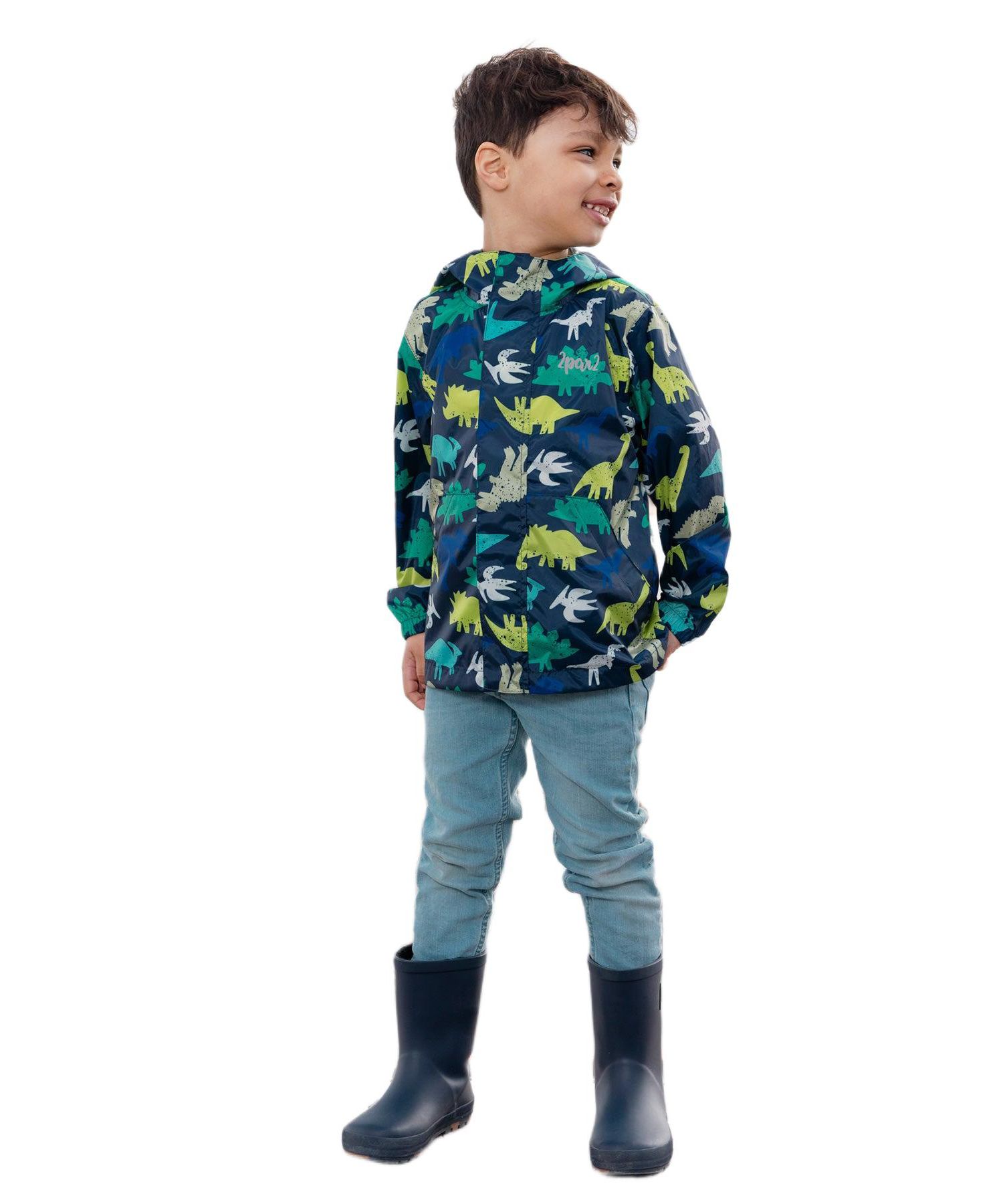 Boys Packable Windbreaker in Polyester Dinosaur Print