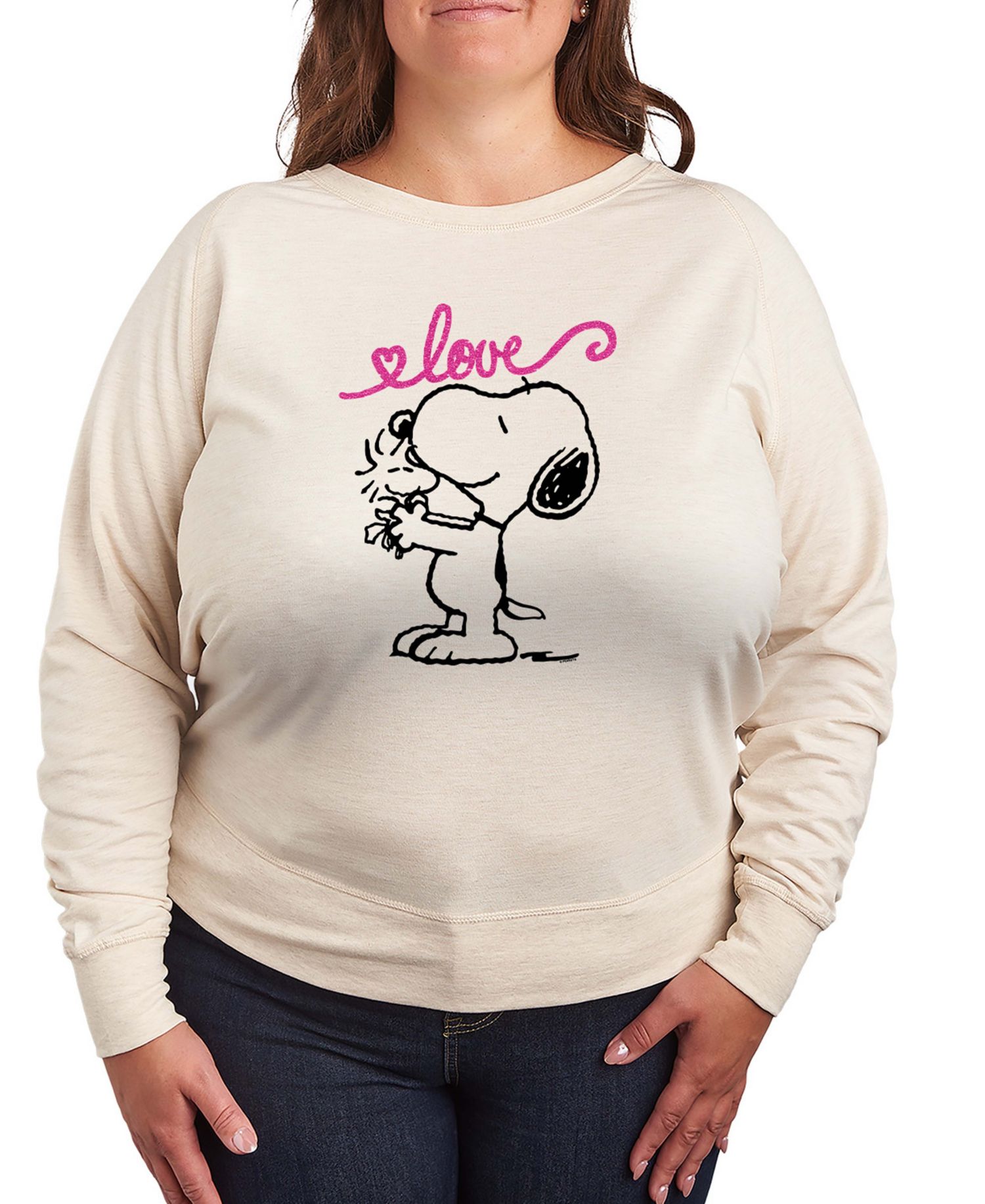 Women's Peanuts Snoopy And Woodstock Love French Terry Long-Sleeve T-Shirt