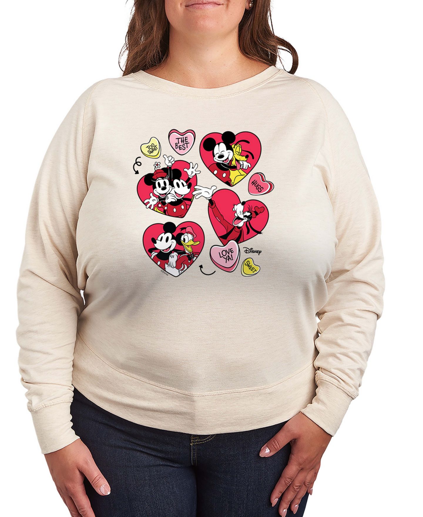 Женская футболка Hybrid Apparel Mickey And Friends Valentine Hearts French Terry Long-Sleeve, цвет: Берёзовый — фото 1