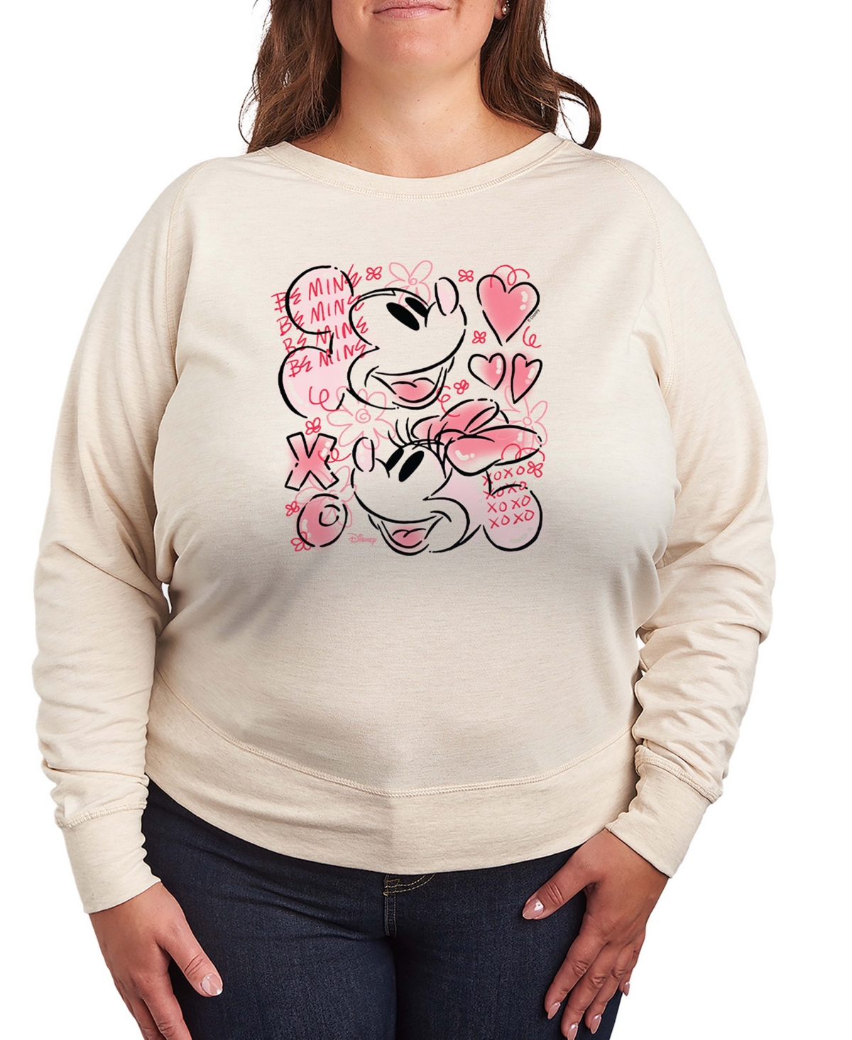 Hybrid Apparel Women's Mickey And Minnie Be Mine Xoxo French Terry Long sleeve T-shirt