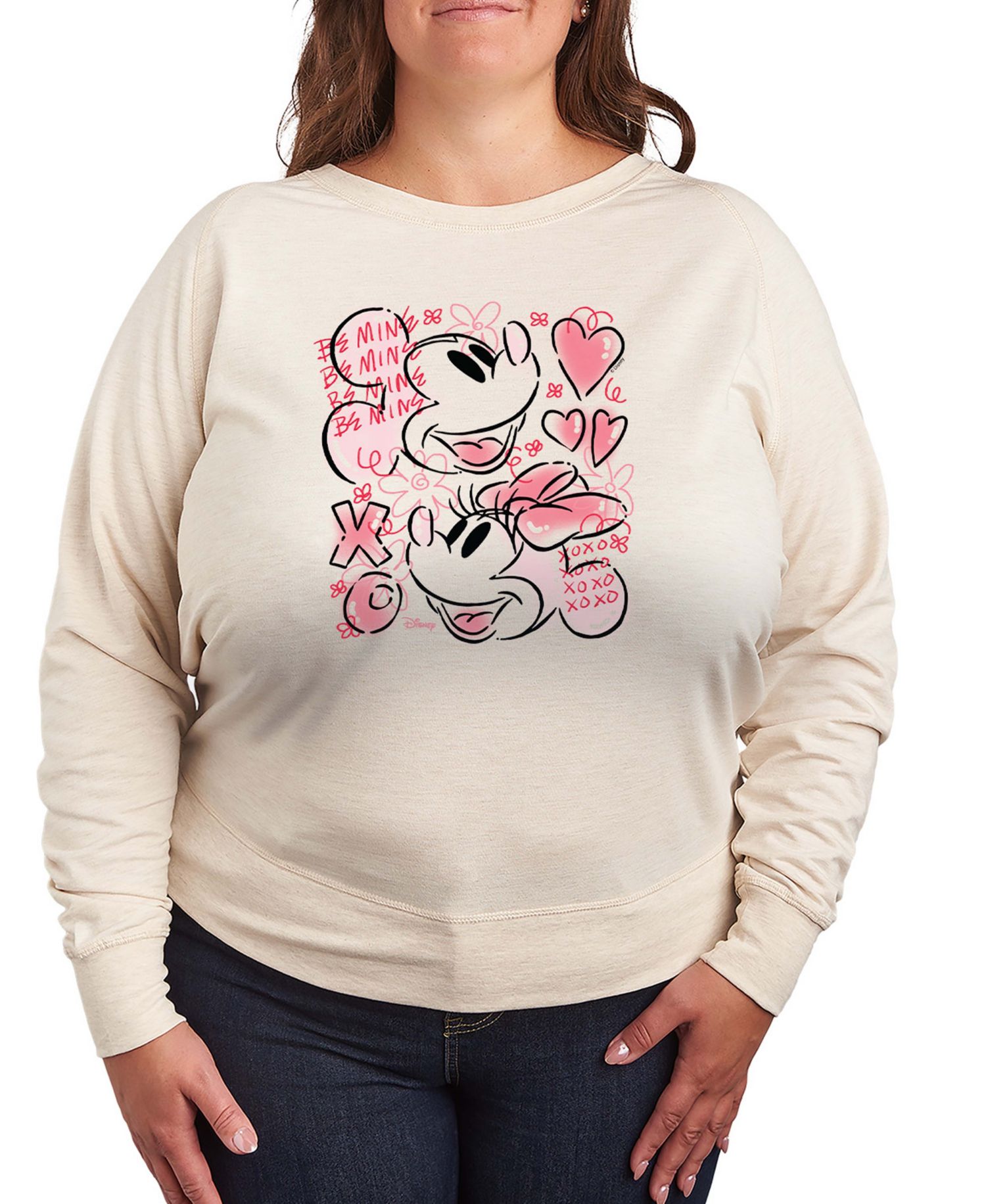 Women's Mickey And Minnie Be Mine Xoxo French Terry Long-Sleeve T-Shirt