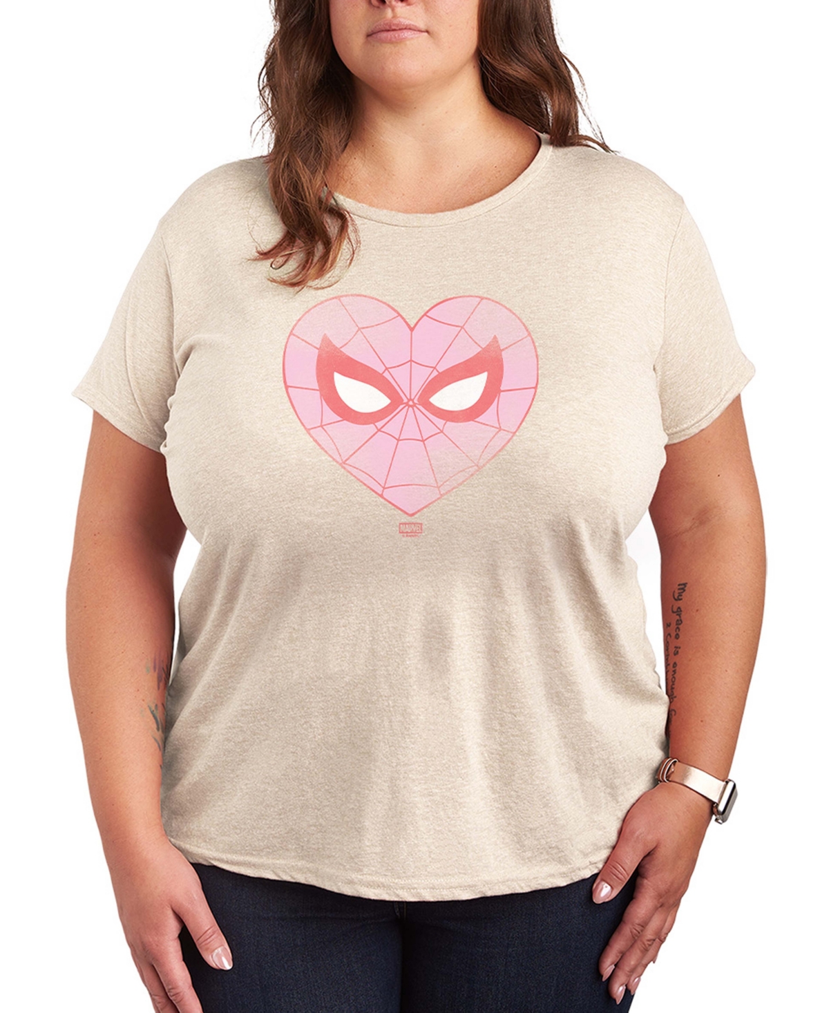 Hybrid Apparel Women's Spider-Man Heart Faded Short Sleeve Graphic T-Shirt - Birch-image