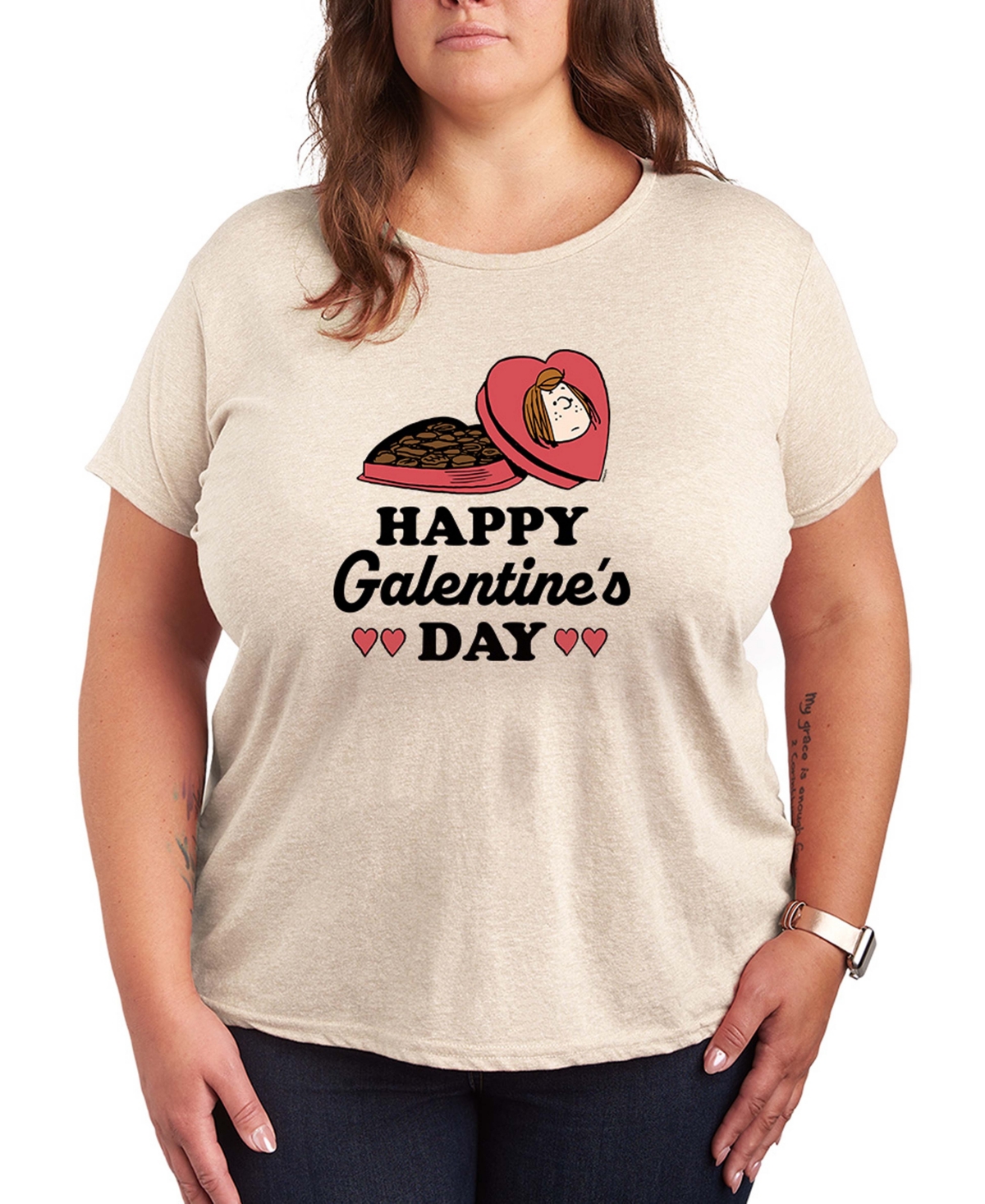 Hybrid Apparel Women's Peanuts Peppermint Patty Happy Galentines Day Short Sleeve Graphic T-Shirt