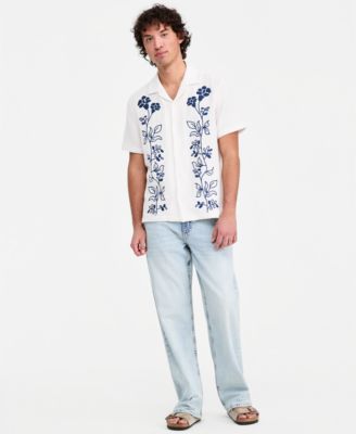 Men's Floral Embroidered Cotton Camp Shirt