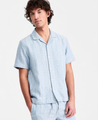 Men's Aqua Geo Cotton Camp Shirt