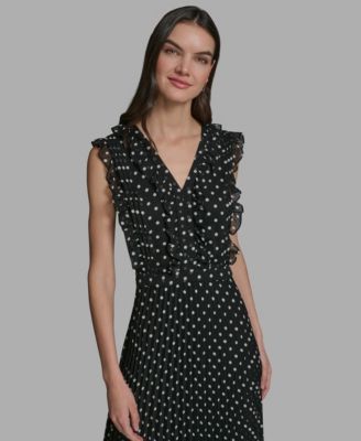 Women's V-Neck Crinkle Chiffon Midi Dress