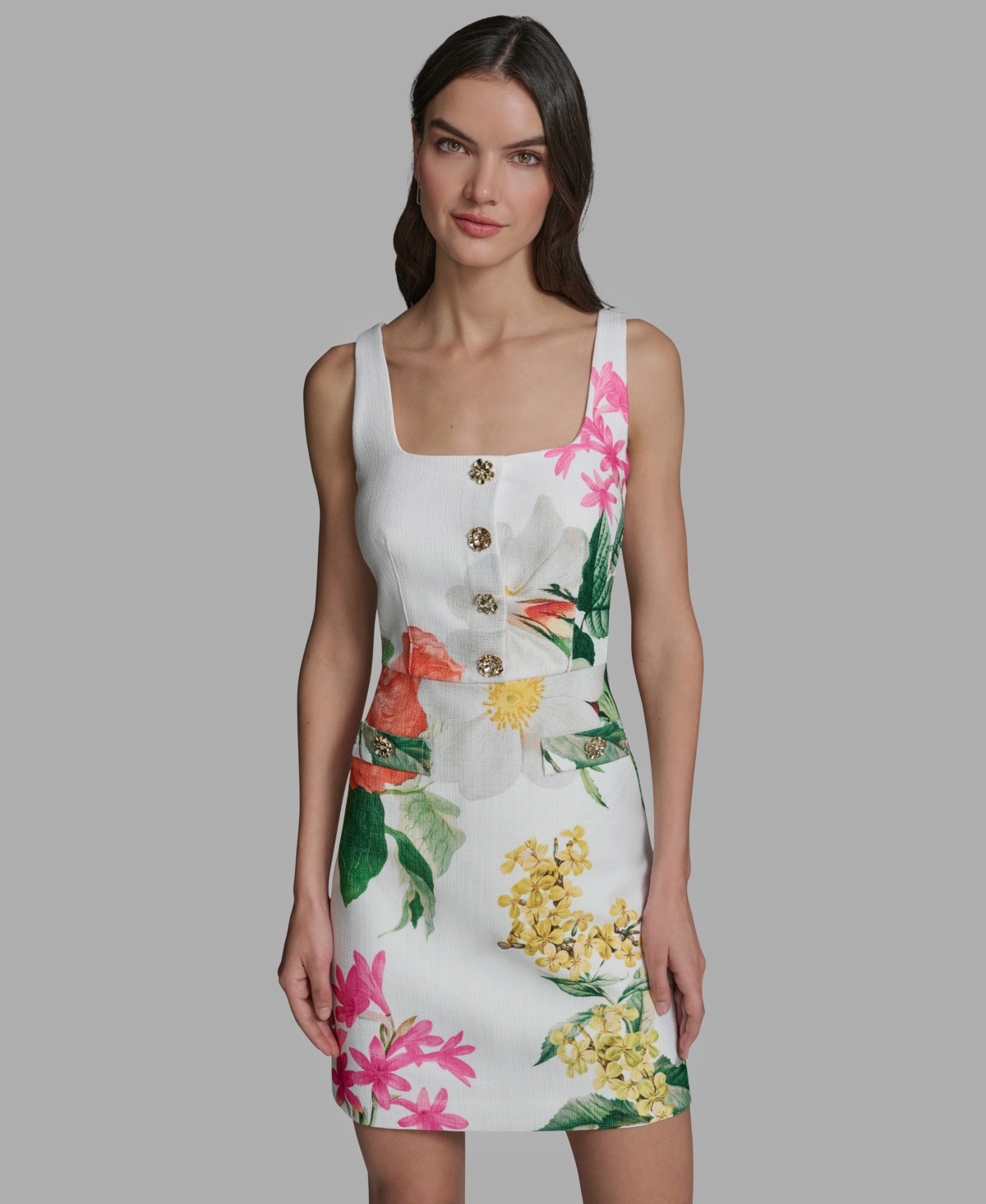 Karl Lagerfeld Paris Women's Floral Print Sleeveless Sheath Dress