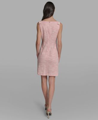 Women's Boat Neck Tweed Pocket Shift Dress