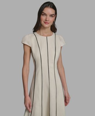 Women's Vertical Striped Piping Midi Dress