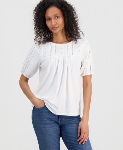 Женские платья Style & Co Women's Cotton Scoop-Neck Lace Top