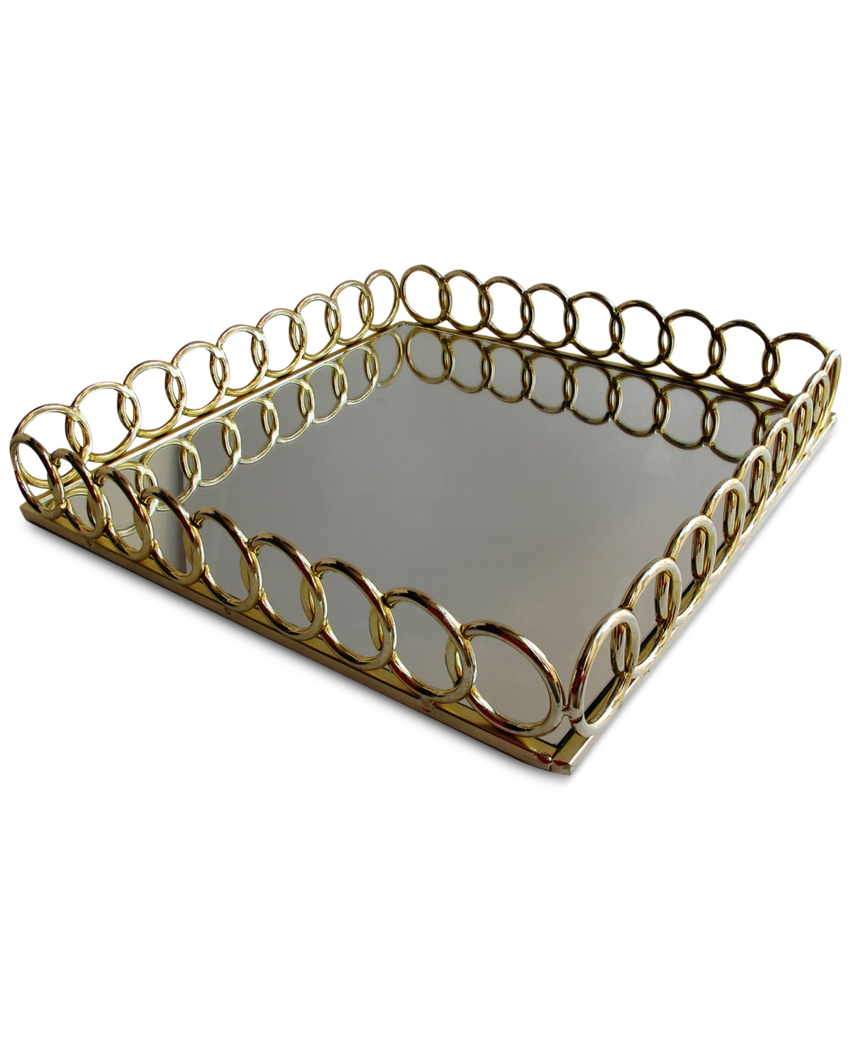 Jay Imports Square Link Mirrored Tray In Gold
