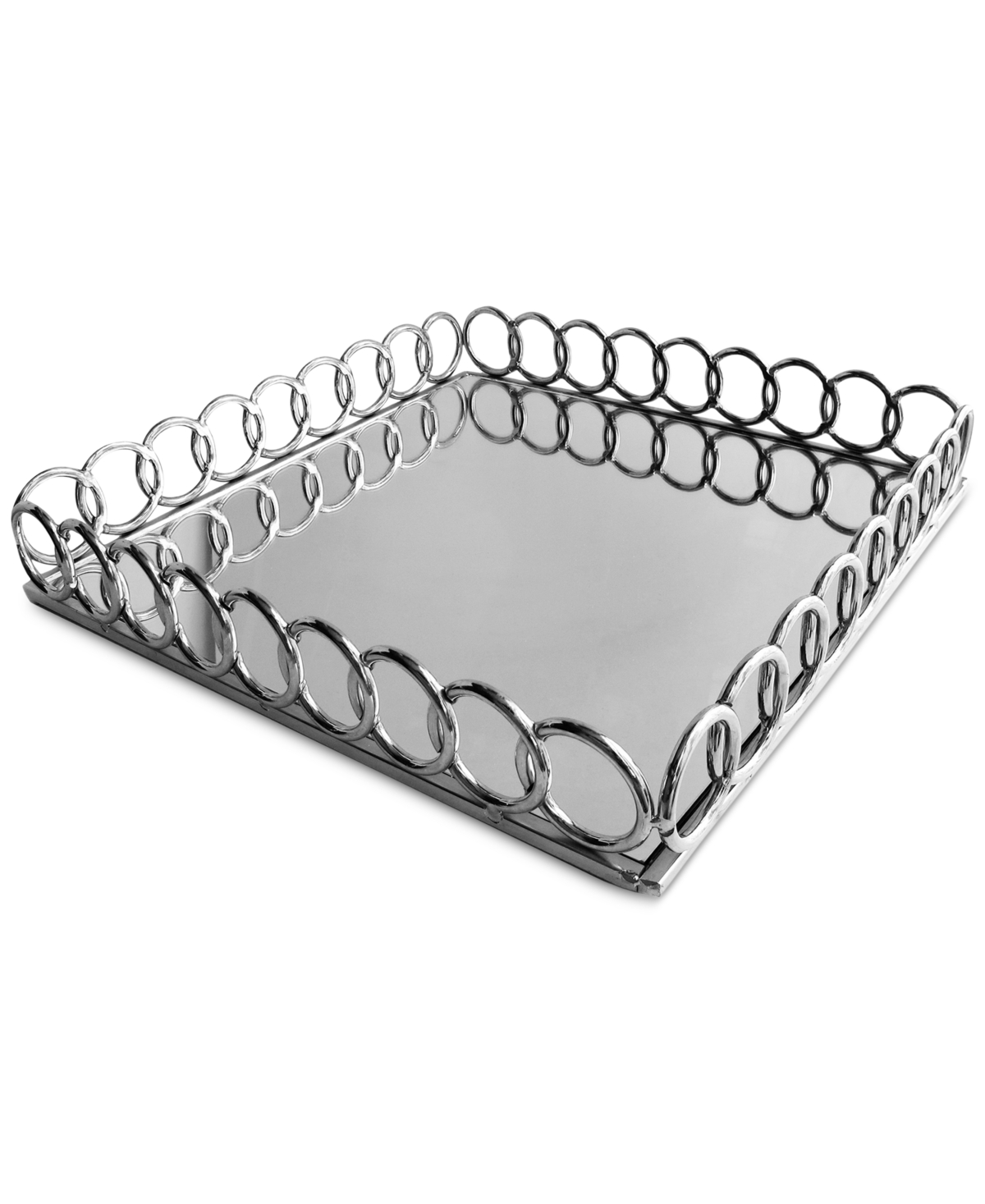 Jay Imports Square Link Mirrored Tray In Silver