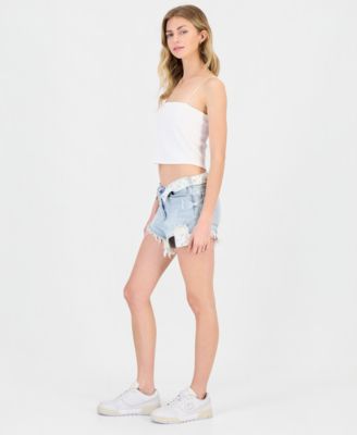 Juniors' Floral Cutoff Denim Shorts