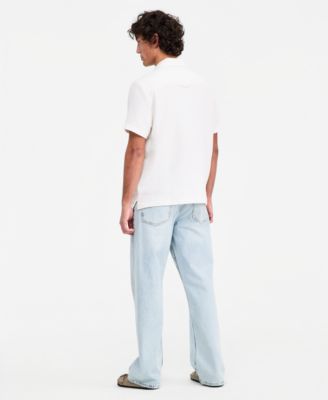 Men's Floral Embroidered Cotton Camp Shirt & Wave Wash Baggy Jeans