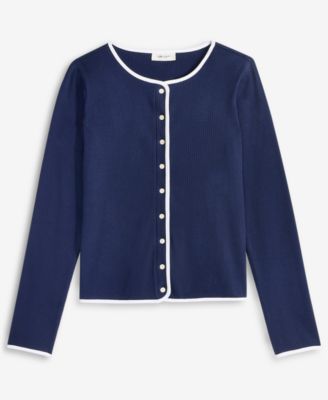 Women's Contrast-Trim Ribbed Cardigan