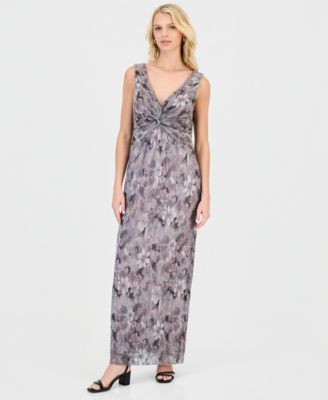 Women's Metallic Floral Twist-Front Column Dress